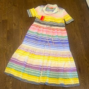 Vilagallo Eveline Midi Shirtdress Colorful Striped Button Front. lined